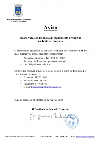 AVISO | Reabertura condicionada do atendimento presencial  