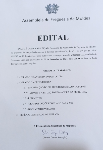 ASSEMBLEIA  DE FREGUESIA -  29.12.2021
