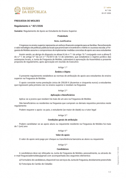 Regulamento de apoio ao estudante do ensino superior e formulário de candidatura